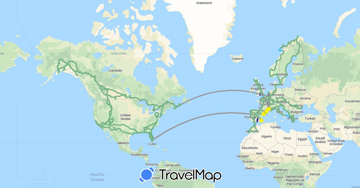 TravelMap itinerary: driving, plane, cycling, train, boat, camping-car in Albania, Austria, Belgium, Canada, Switzerland, Czech Republic, Germany, Denmark, Spain, Finland, France, United Kingdom, Greece, Croatia, Hungary, Italy, Luxembourg, Morocco, Montenegro, Netherlands, Norway, Portugal, Romania, Sweden, Slovenia, Slovakia, San Marino, United States (Africa, Europe, North America)